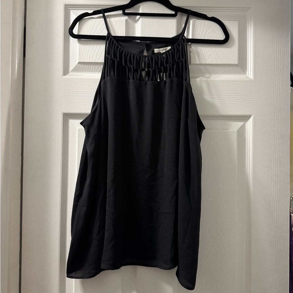 Maurices Black Sleeveless Blouse 1X Cage Neck Flowy Tank NWT Plus Size